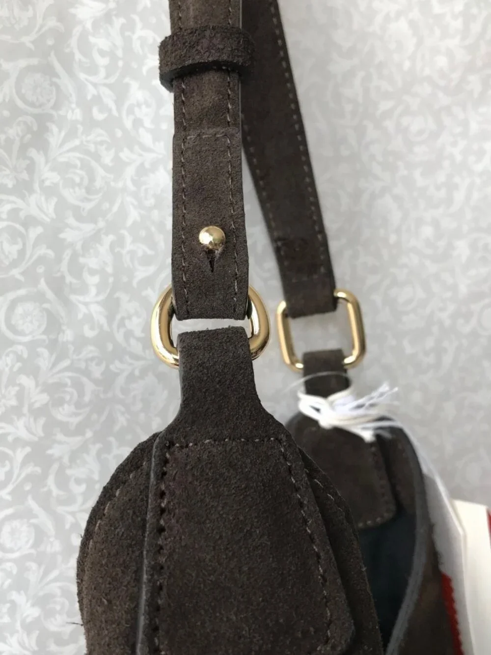 Divina Firenze Suede Shoulder Bag W Floral Embroidery Leather Made in Italy